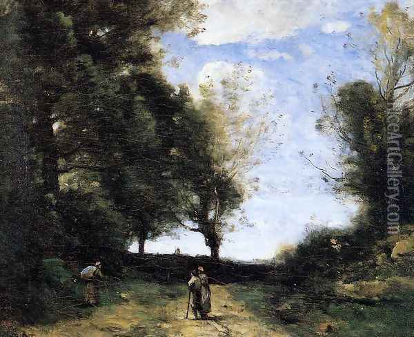 Landscape with Three Figures Oil Painting - Jean-Baptiste-Camille Corot