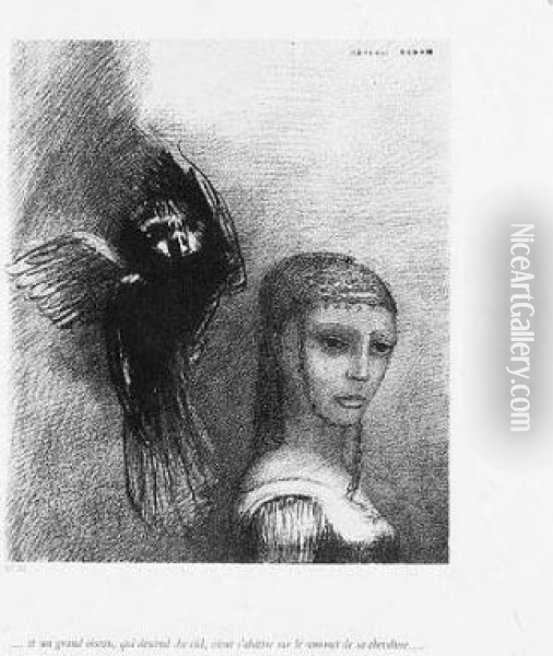 La Tentation De Saint-antoine 
(premiere Serie). Et Un Grand Oiseau Qui Descend Du Ciel...; And Partout
 Des Prunelles Flamboient (mellerio 86; And 92) Oil Painting - Odilon Redon