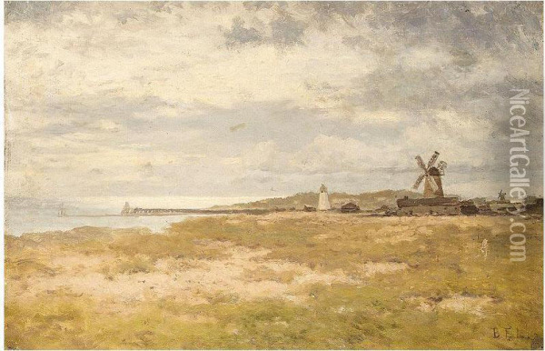 Windmills On The Coast Oil Painting - Benjamin Eastlake Leader