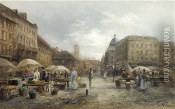 Markt Am Boulevard Montmatre Oil Painting - Emil Barbarini