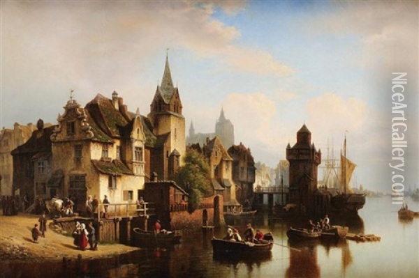 Ville Portuaire De Pomeranie Oil Painting - Hermann Meyerheim