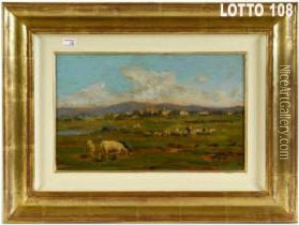 Mucche Allo Stagno Oil Painting - Silvio Poma