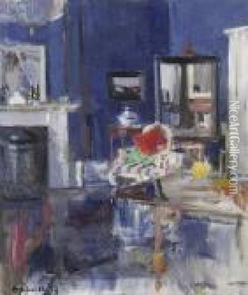 Blue Studio Interior - George Street Oil Painting - Francis Campbell Boileau Cadell