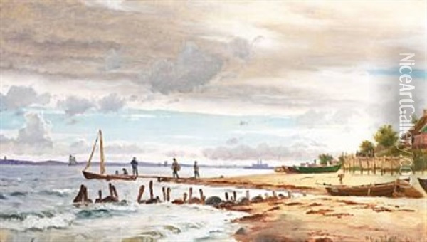 Coastal Scenery From Hellebaek Oil Painting - Christian Blache