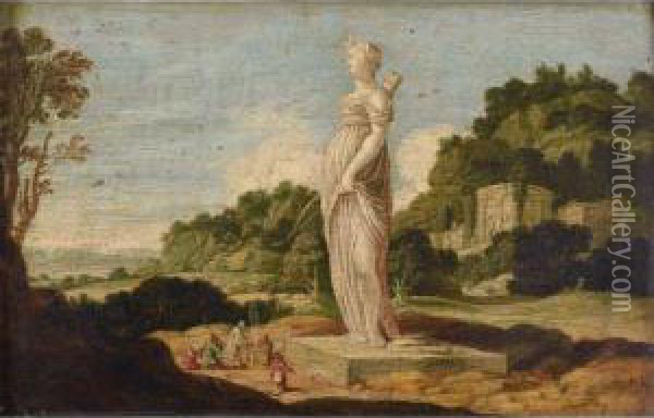 Scene D'adoration Devant Une Statue Colossale De Dianechasseresse Oil Painting - Jacob Pynas