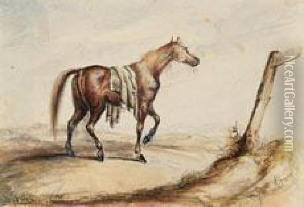 Verharrendes Pferd An Einer Weggabelung Oil Painting - Adam Albrecht