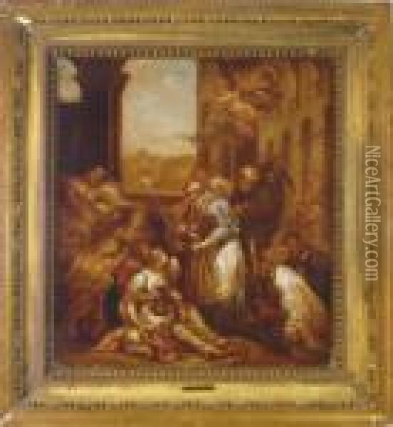 Saint Charles Borromeo Giving Alms To The Poor Oil Painting - Pierre Le Romain I Mignard