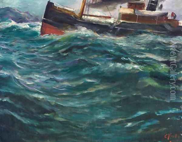 Ship in Stormy Weather (Skip i stormvær) Oil Painting - Christian Krohg
