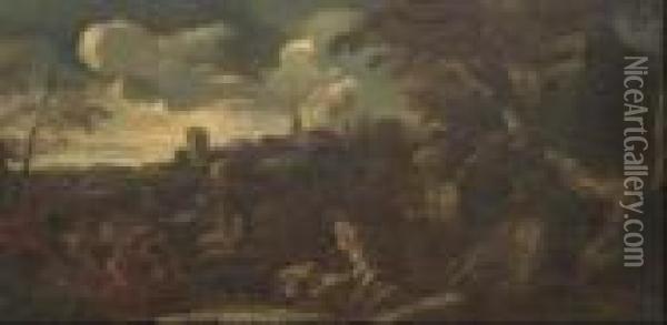 Paesaggio Con Scena Storica Oil Painting - Salvator Rosa