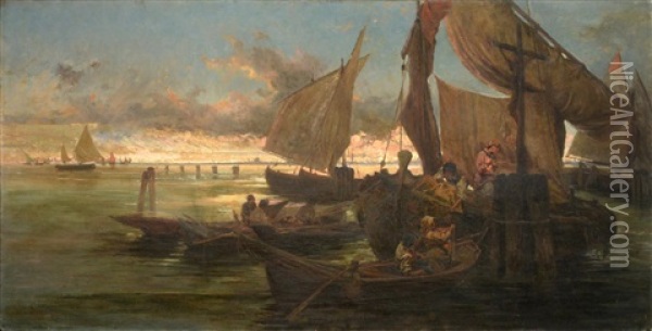 Un Tramonto A Venezia Oil Painting - Pietro Barucci