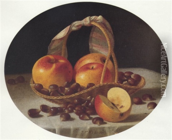 Still Life With Basket Of Apples And Nuts Oil Painting - John F. Francis