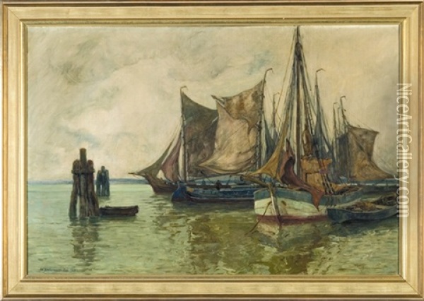Fishing Boats In The Port Oil Painting - Eduard Schloemann