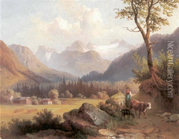 Blick Auf Den Dachstein Oil Painting - Edmund Mahlknecht