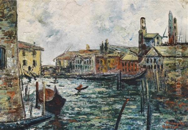 Kanal In Venedig Oil Painting - Ermenegildo Agazzi