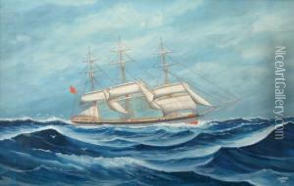 Skeppsportratt. Engelskflaggad Bark Oil Painting - Johan Alfred Nilsson
