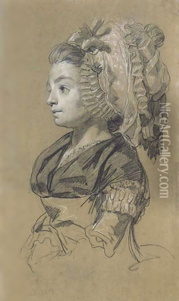 Portrait of a woman, half-length, looking to the left Oil Painting - Francois Louis Joseph Watteau