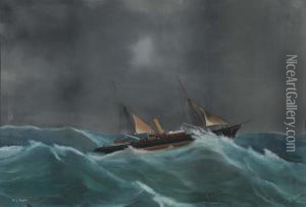 Ritrattodello Steam-yacht Vanadio In Navigazione In Mare Aperto Oil Painting - Antonio de Simone