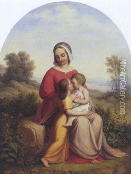 Madonna Mit Kind Und Kindlicher Heiligen Vor Weiter Landschaft Oil Painting - Johan Ludvig G. Lund