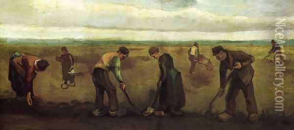 Farmers Planting Potatoes Oil Painting - Vincent Van Gogh