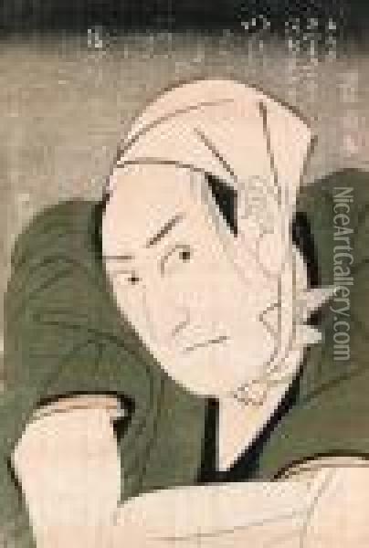 Toyokuni : Oban Tate-e ; A 
Posthumousbust Portrait Of The Actor Sawamura Sojuro Iii In The Role 
Ofsatsuma Gengobei In The Play Go Dairiki, The Inscription Above Is 
Amemorial With Lines From The Play And Signed By Noshi Tsuma, Theactor's
 Wife, The  Oil Painting - Kunisada