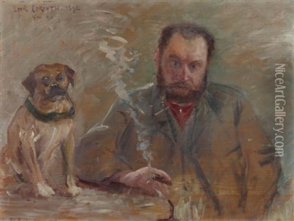 Herr Am Tisch Mit Hund Oil Painting - Lovis Corinth
