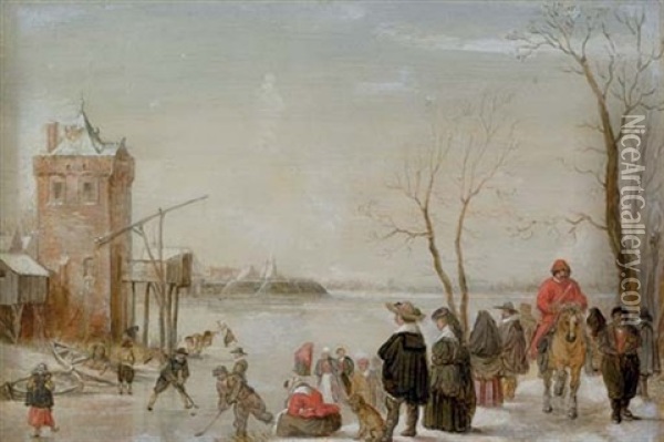 A Winter Landscape With Kolf Players Oil Painting - Barent Avercamp