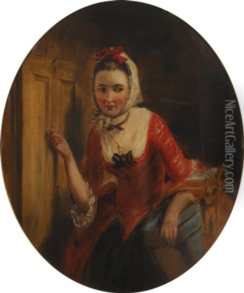 A Young Servant Girl Knocking At A Door Oil Painting - Abraham Solomon