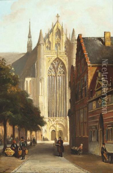 The Hooglandse Church And Theburgerweeshuis In Leiden Oil Painting - Carel Jacobus Behr