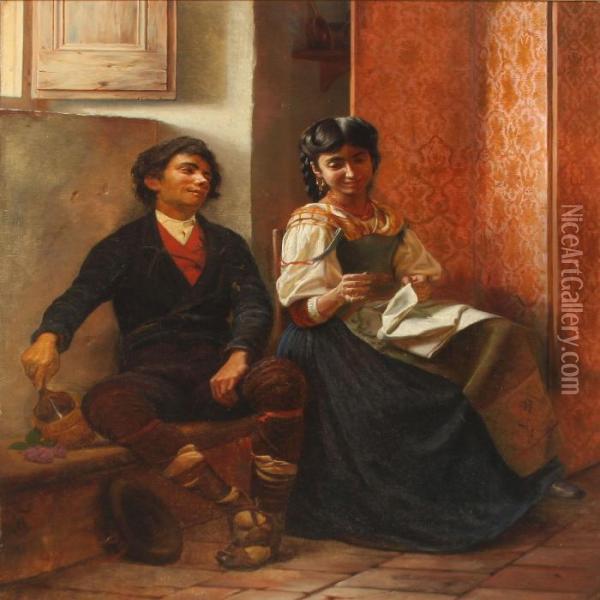 Fliting Italien Couple Oil Painting - Carl Christian Thomsen