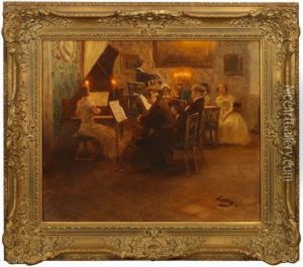 Abendliches Hauskonzert Im Salon Oil Painting - Wilhelm Schreuer