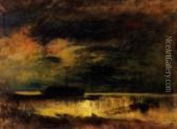 Twilight On The River Oil Painting - Laszlo Mednyanszky