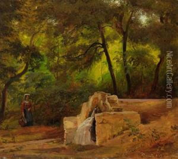 Brunnen Bei Frascati Oil Painting - Anders Christian Lunde