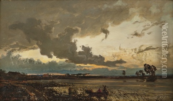 Landskap Med Innsjo Oil Painting - Hans Frederick Gude
