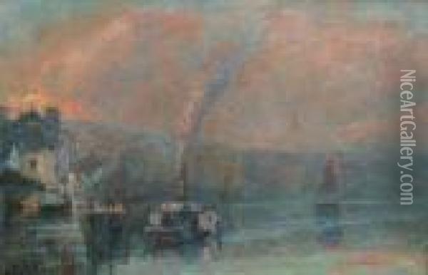 < L'arrivee Du Bateau A Vapeur A La Bouille, Apres-midi D'automne >. Oil Painting - Albert Lebourg