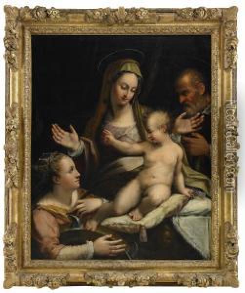 Den Heliga Familjen Med Den Heliga Katarina Av Alexandria Oil Painting - Lavinia Fontana