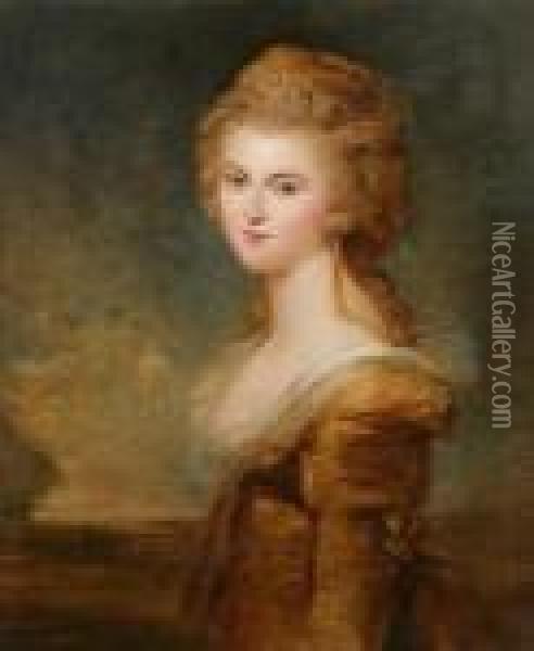 Half Length Portrait Of Lady Sinclair In A Golden Gown Oil Painting - George Webster