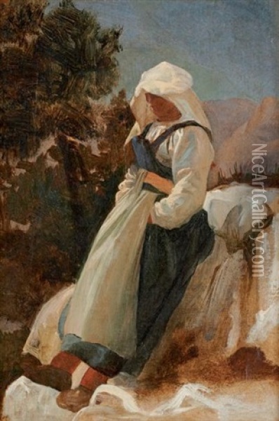 Jeune Romaine Oil Painting - Jules Elie Delaunay