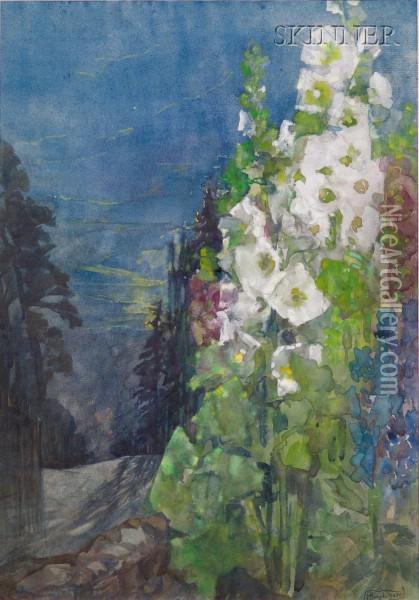 Hollyhocks Oil Painting - Arthur Rackham