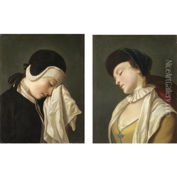 Ritratti Di Fanciulle (pair) Oil Painting - Pietro Antonio Rotari