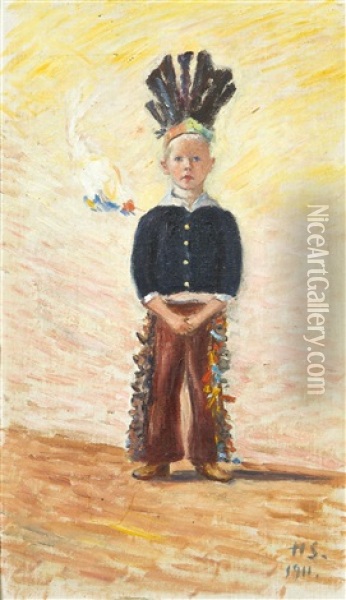 Boy Dressed As An Indian Oil Painting - Hugo Simberg