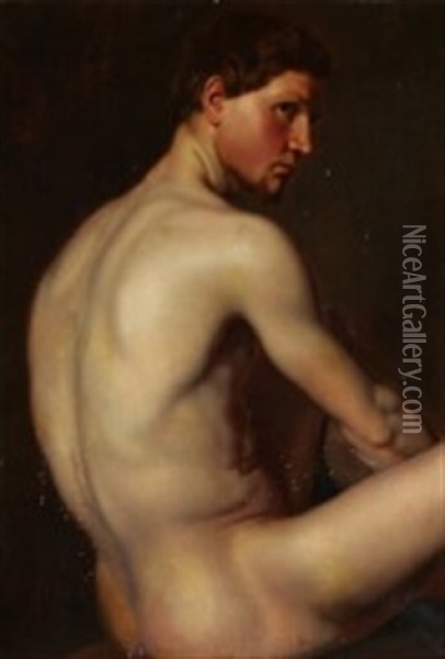 Study Of A Naked Male Model Oil Painting - Johan Didrik (John) Frisch