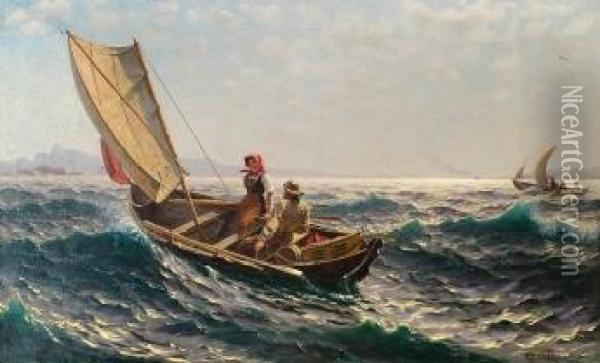 Seilbater I Frisk Bris Oil Painting - Hans Dahl