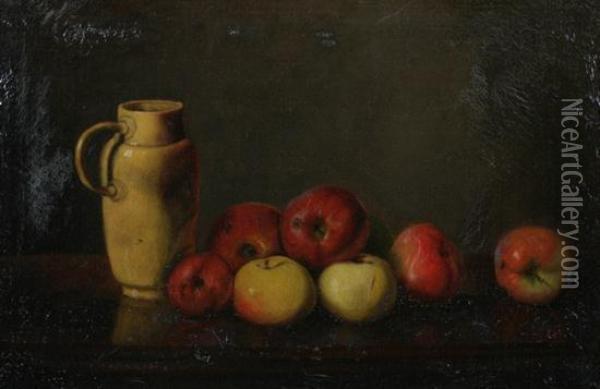 Still Life With Ceramic Pitcher And Apples Oil Painting - Peter Baumgras