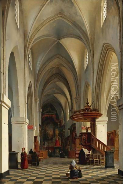 Interior Of A Cathedral Oil Painting - Hyppolyte Victor Valentin Sebron