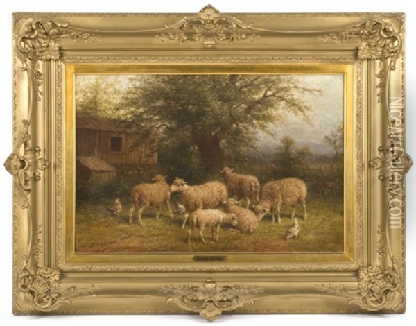 Sheep In A Rural Landscape... Oil Painting - George Riecke