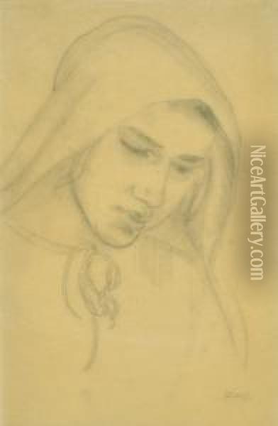Bildnis Der Tochter Ruth Mit Kopftuch 1926 Oil Painting - Dorothea Maetzel-Johannsen