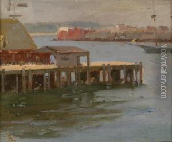 Fishing Pier - East Gloucester Oil Painting - Frank Duveneck