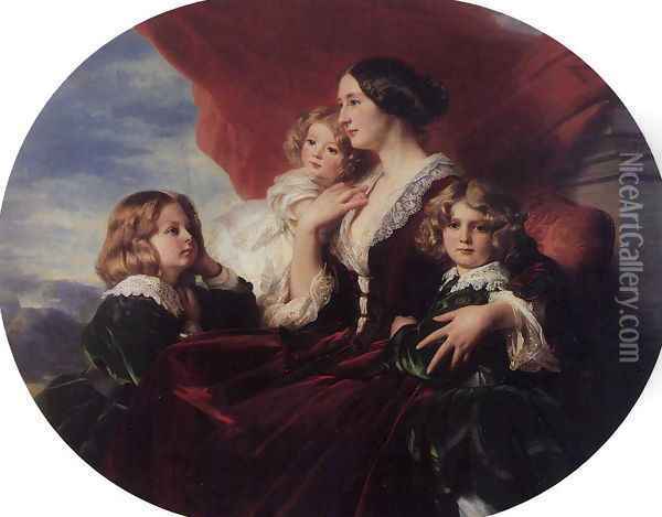 Elzbieta Branicka, Countess Krasinka and her Children Oil Painting - Franz Xavier Winterhalter