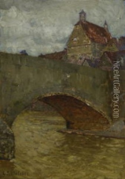 Enzbrucke In Besigheim Oil Painting - Gustav Schoenleber