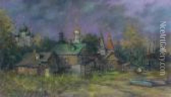 Village Oil Painting - Sergey Arsenievich Vinogradov